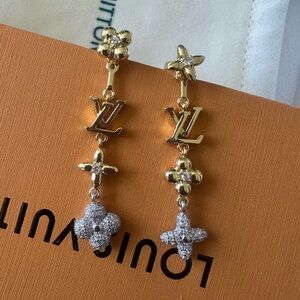 Louis Vuitton Gold and Silver Designer Drop Earrings